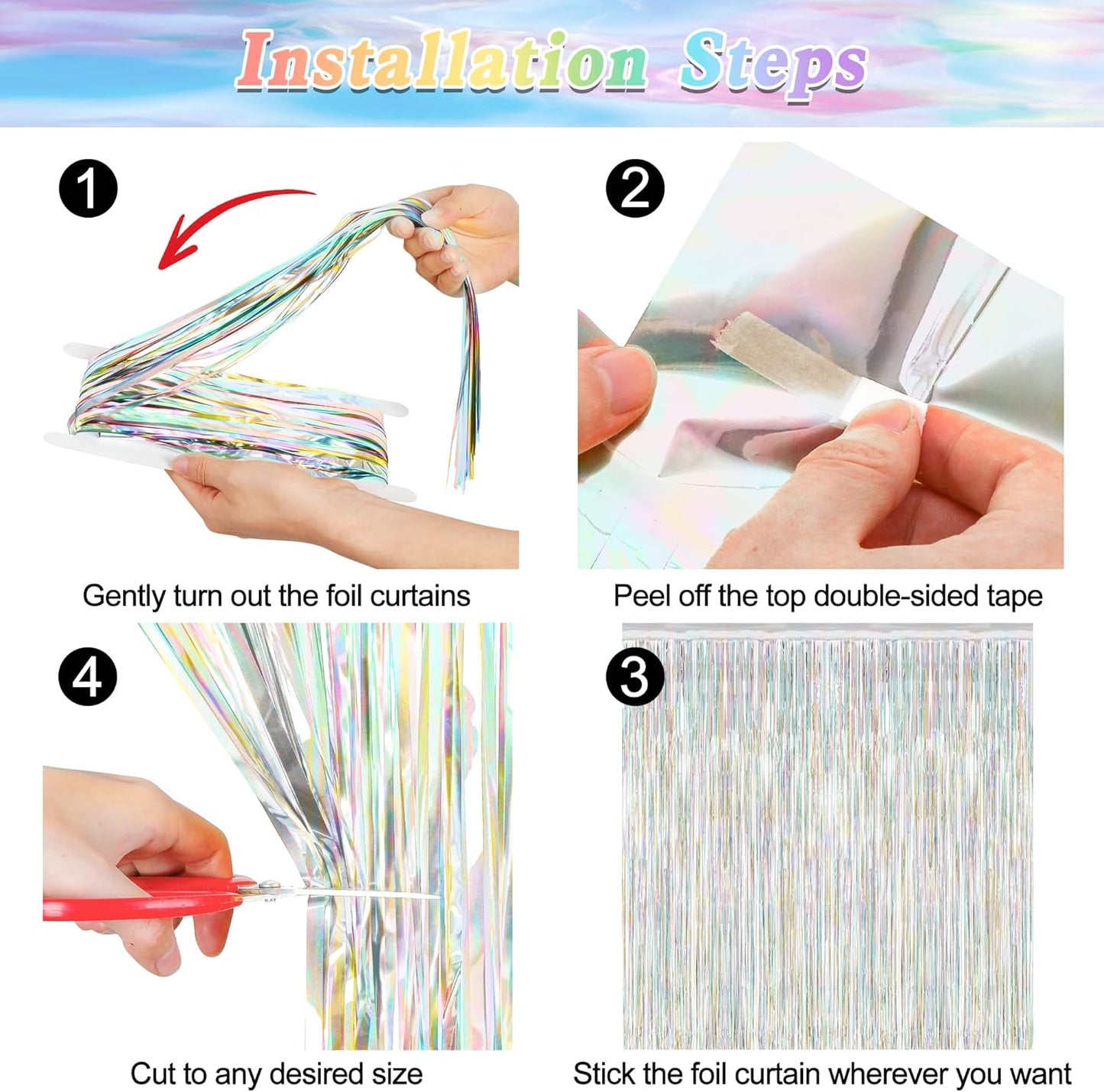 2 Pack Backdrop Curtains, 3.28 FT x 7.05 FT Laser Silver Fringe Curtains, Metallic Tinsel Foil Curtains Party Streamer, Photo Backdrop Party Decorations Bithday Photo Booth Props