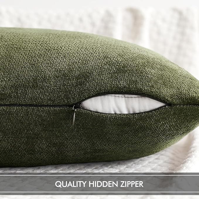 MIULEE Pack of 2 Olive Green Decorative Pillow Covers 20x20 Inch | Soft Chenille Couch Throw Pillows Farmhouse Cushion Covers for Home Decor Sofa Bedroom Living Room
