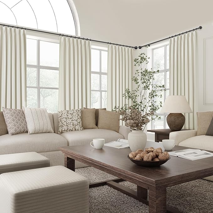 ChrisDowa Birch Pinch Pleated Blackout Linen Curtains 108 inches Long 2 Panels for Living Room Bedroom Farmhouse Room darking Thermal Insulated Back Tab Hooks Rings Window Treatment Drapes,40x108