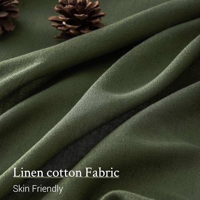Topfinel Olive Green Pinch Pleated Semi Sheer Curtains Textured Linen Blended Light Filtering Window Curtains 94 inch for Living Room Bedroom Pinch Pleat Drapes with Hooks 2 Panels 40" Wx94 L