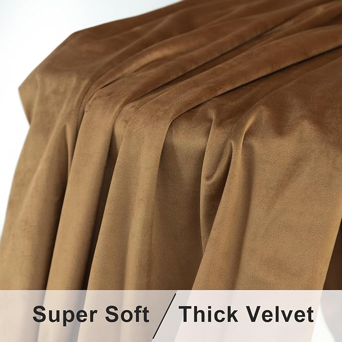 Pitalk Velvet Room Darkening Curtains Gold Brown for Living Room Divider Silk Satin Textured Thermal Soundproof Noise Reducing Drape for Master Bedroom Aesthetic Office Back Tab 72 Inch Length 2 Panel
