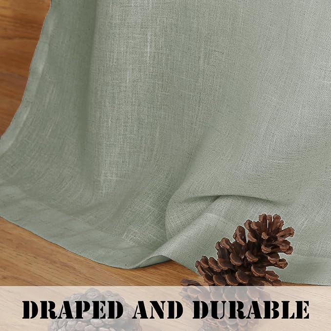 H.VERSAILTEX Linen Curtains Elegant Natural Linen Semi Sheer Curtains Energy Light Filtering Rod Pocket Window Treatments Panels for Living Room (Set of 2, Sea Grass, 52 inch W X 72 inch L)