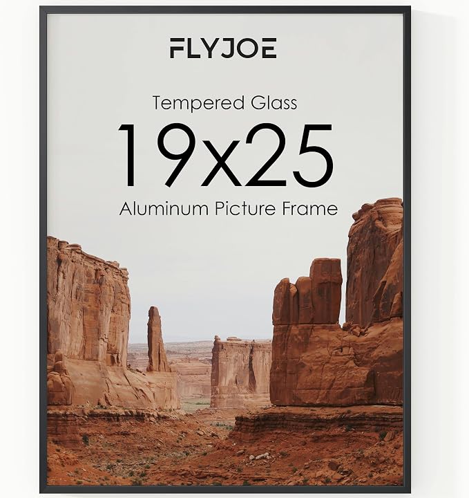 FLYJOE 19x25 Metal Picture Frame - Black Aluminum Picture Frames with Real Glass, Wall Mounting Horizontally or Vertically, Diploma, Certificates and Decor for Wall Gallery 25x19 Frame, Black
