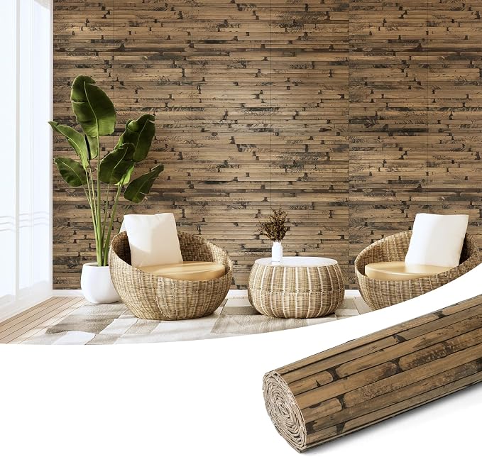 Art3d Natural Bamboo Wall Panel for Interior Wall Decor, Renewable Pole Wrap Wainscoting Paneling for Wall Ceiling Furniture Cabinet Office, 12 x 96 Inch - Dark Burned