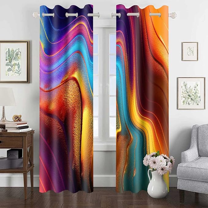 Colourful Fluid Curtains Modern Art Theme Abstract Blackout Drapes Nordic Design Stained Rainbow Glass Fluid Window Drapes for Bedroom Living Room Guest Room 2Panel 42x84inch CLOKMS0181