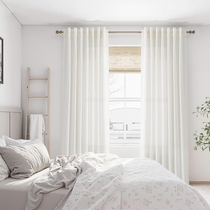 Linen Living Room Curtains 72 Inch Long 2 Panels for Home Office Room Semi Sheer Modern Aesthetic Drapes Light Filtering Window Treatments with Rod Pocket Back Tab Lightweight for Bedroom 52x72