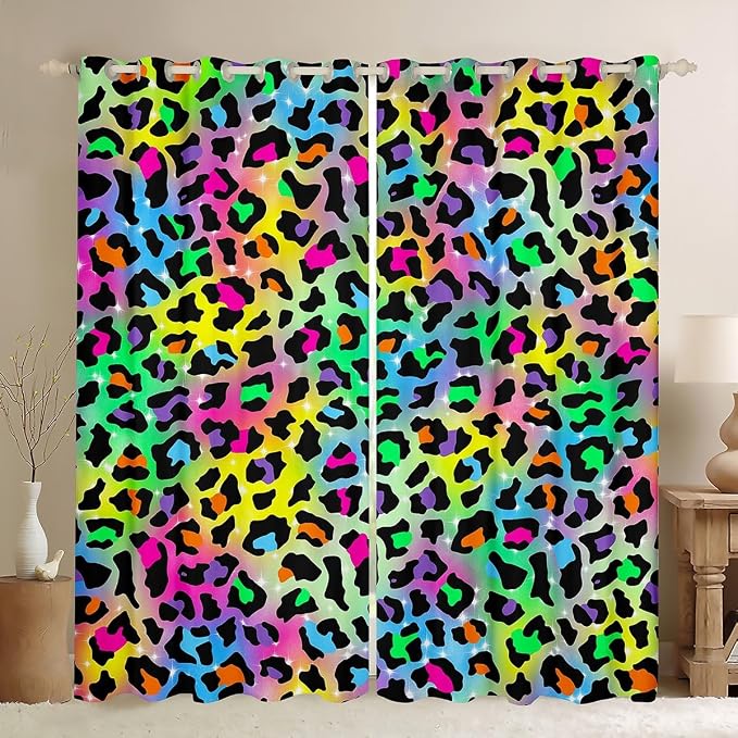 Feelyou Colourful Leopard Room Darkening Blackout Curtain Cheetah Curtains for Bedroom Living Room Boys Girls Animal Print Blackout Curtains (2 Panels, 38 x 45 Inch) Safari Window Treatments