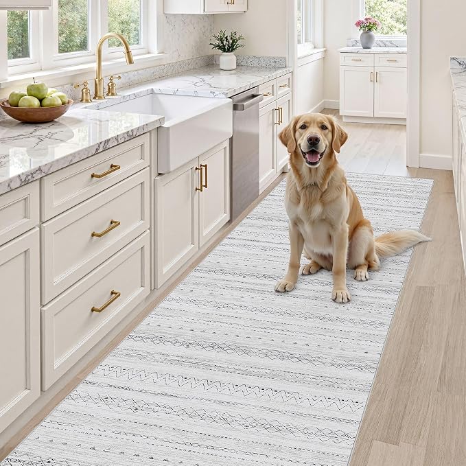 cotiled Hallway 2.6x8 Runner Rugs: Washable Boho Rugs with Non Slip Backing Large Soft Indoor Low Pile Carpet for Living Room Bedroom Farmhouse Dining Room Lightweight Home Decor Grey