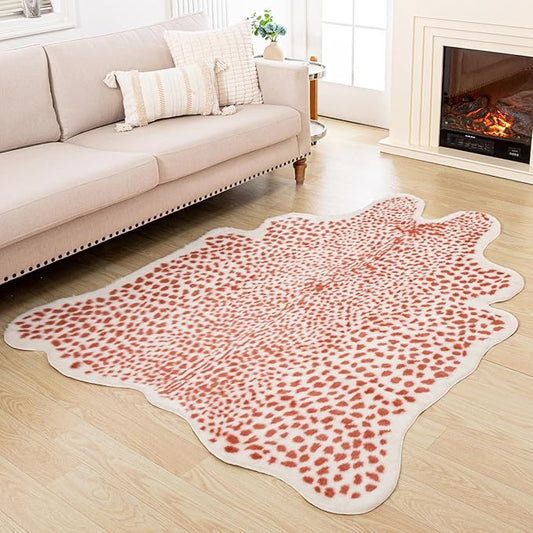 Huichenxing2021FURSTORE Leopard Rug Cheetah Print Rug Large Faux Cowhide Skin Mat Animal Print Area Rugs for Living Room Bedroom Home Office 5.3ft x 6.7ft Pink