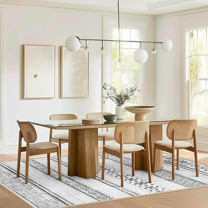 BESTSWEETIE 9x12 Area Rugs for Living Room Washable Moroccan Farmhouse Neutral Geometric Low Pile Non-Slip Soft Print Pattern Rug for Bedroom Kitchen Dining Room Entryway Grey/Black/Navy