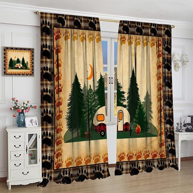 Retro Farmhouse Blackout Curtains Campervan Traveller Outdoor Caravan Decor,Rustic Cottage Forest Vintage Windows Treatments Rod Pocket Drapes for Kitchen Farm Living Room Bedroom 63x72in