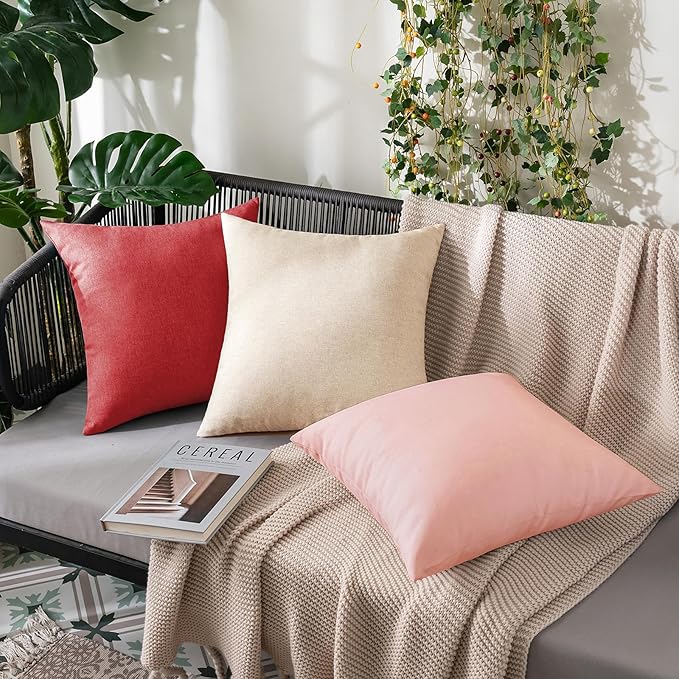 MIULEE Pack of 2 Decorative Outdoor Solid Waterproof Throw Pillow Covers Spring Valentine Faux Linen Garden Farmhouse Cushion Cases for Patio Tent Balcony Couch Sofa 16x16 Inch Light Pink
