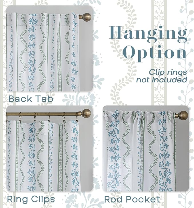 Teal Blue and Green Floral Curtains, English Country Classic Vintage Cottage Sheer Drapes for Bedroom Living Room 84 Inches Long