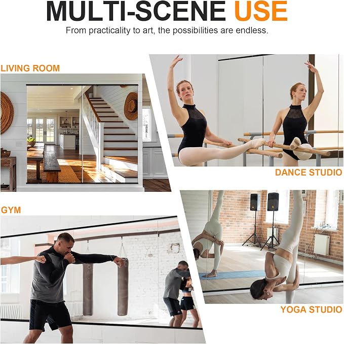 Delma Home Gym Mirror, 54''x28''x2PCS Black Wall Mounted Large Frameless Tempered Glass Wall Mirror for Home Gym, Garage, Bedroom, Bathroom