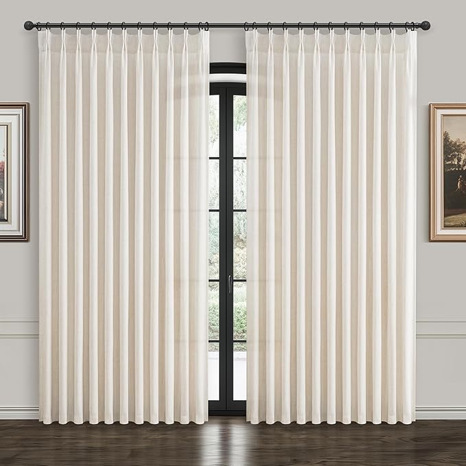 100 Inch Extra Wide Curtains 90 Inch Long Cream Sheer Linen Drapes for Office Large Windows 2 Panels Set, Pinch Pleated Light Filtering Lush Privacy Country Bedroom Curtain for 100"W x 90"L Large Burg
