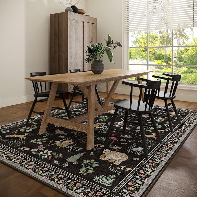 Washable Area Rugs for Living Room: 8x10 Bedroom Rug Stain Resistant Non Slip Low Pile Soft Lightweight Carpet for Kitchen Dining Room Farmhouse Nursery Kids Room Home Office
