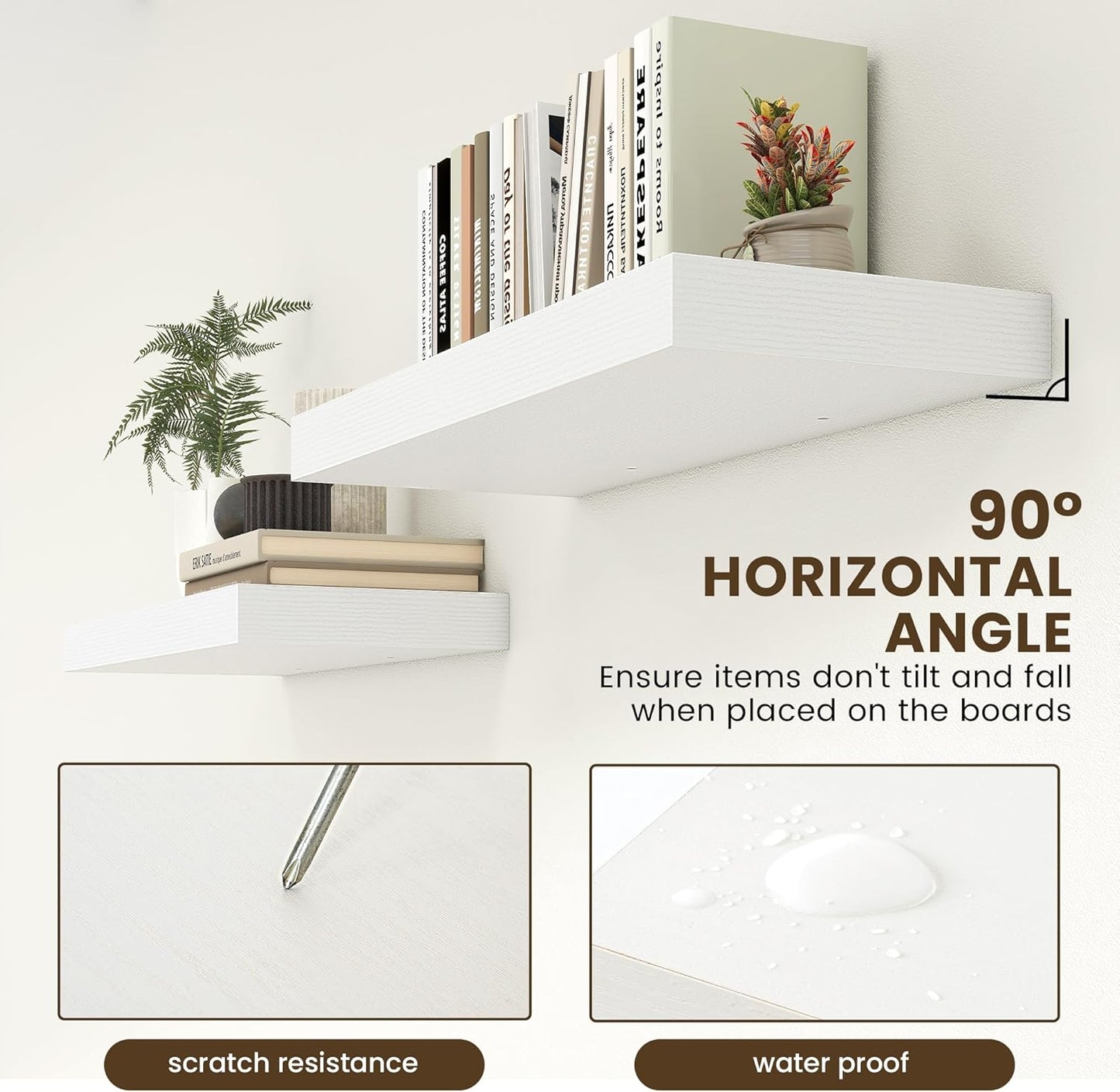 Deep Floating Shelves | 30 Inch Floating Shelves for Wall Set of 2 | 12 Inch Deep White Shelves for Living Room Bathroom Laundry Room Bedroom Kitchen Home Office - White