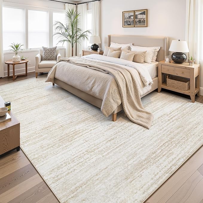 Area Rug 9x12 Living Room Rugs: Washable Modern Rug Large Non-Slip Soft Rugs Stain Resistant Printed Rug Indoor Carpet for Bedroom Kitchen Dining Room Nursery Playroom Home(Beige, 9'x12')