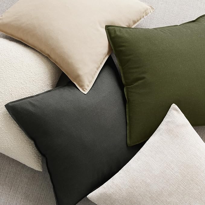MIULEE Pack of 2 Decorative Linen Pillow Covers 24x24 Inch Dark Gray | Boho Farmhouse Modern Soft Accent Euro Shams Throw Pillows for Bed Neutral Cushion Covers Sofa Couch Living Room Home Decor
