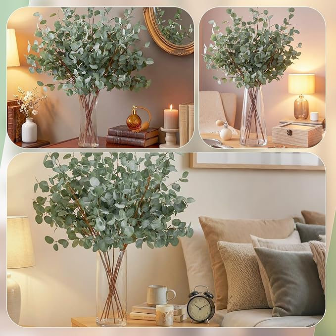 Giegxin 12 Pcs 30" Extra Long Artificial Eucalyptus Stems, Tall Greenery Stems, Fake Eucalyptus Plants for Large Vases, Wedding & Home Party Decor, Realistic Silk Leaves