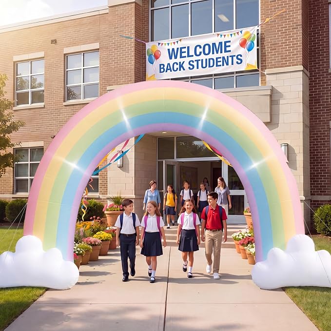 Jenaai 8ft Pastel Inflatable Rainbow Arch Blow up Yard Decorations with Built-in LED for Outdoor Baby Shower Wedding Birthday Pride Party Holiday, Giant Rainbow Archway Decor for Garden Lawn