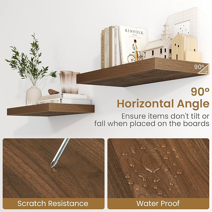 Fun Memories 72 Inch Long Floating Shelves for Wall, 72x9.3 Large Floating Shelf for Bedroom, Kitchen, Bathroom, Wall Mounted Rustic Wood Shelves with Invisible Bracket for Books, Decor, Walnut