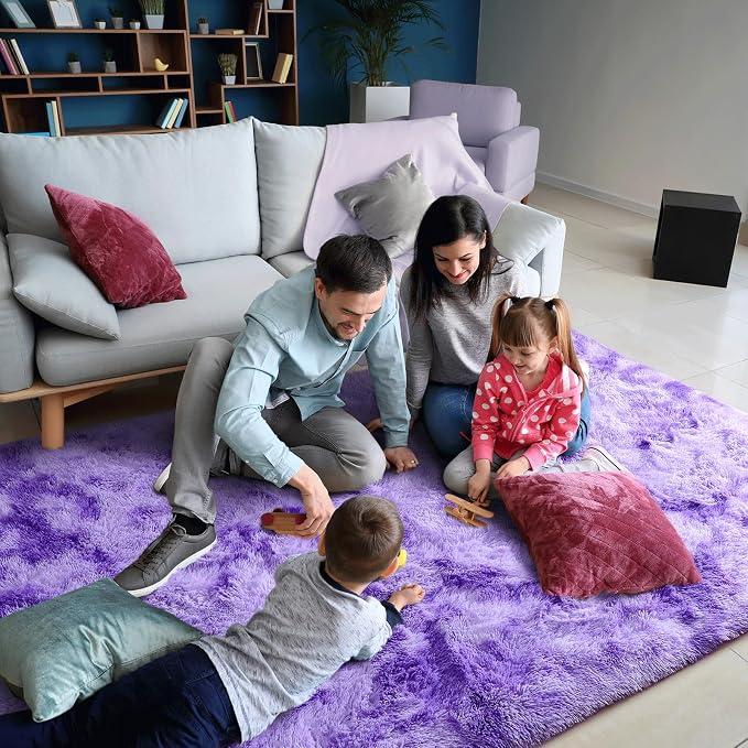 AROGAN Soft Rainbow Area Rugs for Girls Room 6x9 Feet, Fluffy Girls Bedroom Rugs, Princess Rug, Cute Colorful Carpet for Kids Teens Nursery Toddler （Purple）