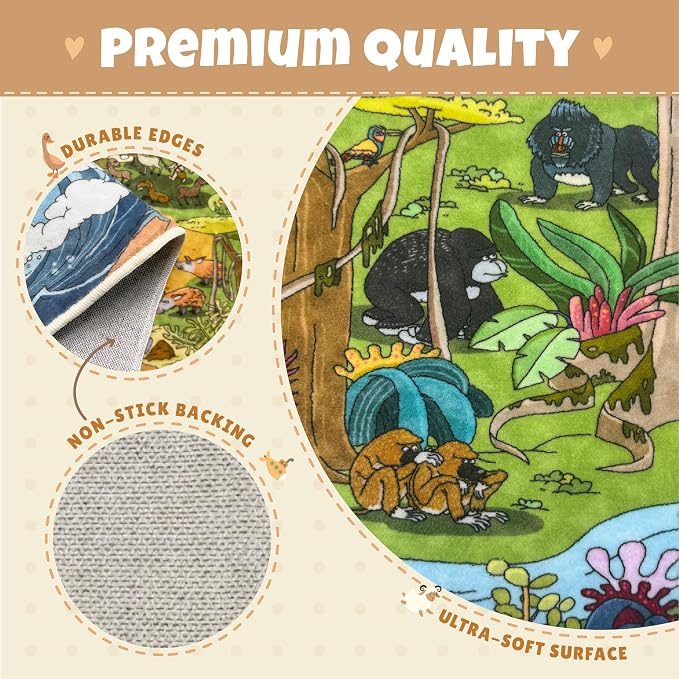 Large Kids Playroom Rug 8x10 – Desert Adventure Safari Animal Map Carpet with Lions, Elephants, Giraffes & Tribes – Educational Area Rug for Boys & Girls Bedroom, Classroom, or Reading Nook
