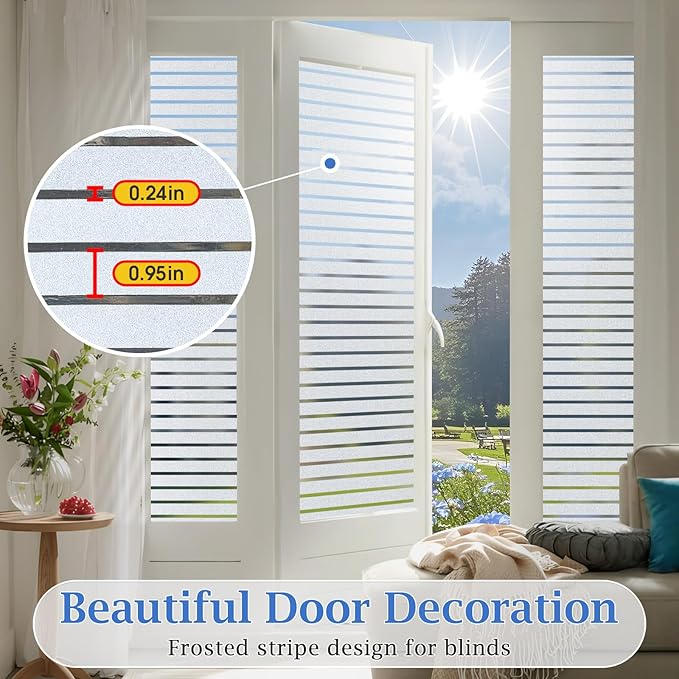 VIseeko Window Privacy Film, Blinds Style Frosted Vinyl for Glass Windows Decorative Static Cling Anti Uv Film for Home,Glass Door,Bathroom,Office