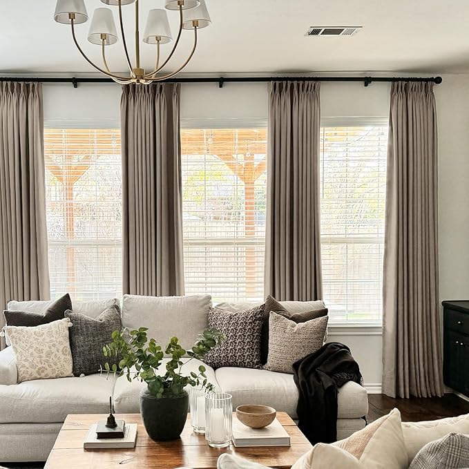 CAPALOCA Pinch Pleated Blackout Curtains 102 Inches Long, Linen Blend, 100% Blackout Drapes with 20 Hooks, Ideal for Bedroom and Living Room, 40" W x 102" L (Pack of 2), Burlywood Birch