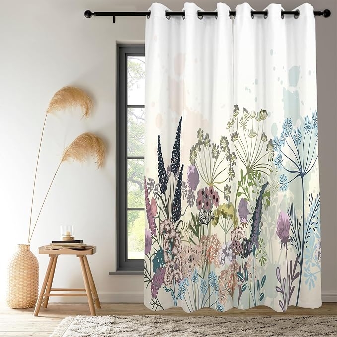 Renaiss Wildflowers Blackout Curtains Vintage Botanical Floral Plant Thermal Insulated Window Drapes for Bedroom 53W x 63L inches 2 Panel Set Window Curtain Panels for Kitchen