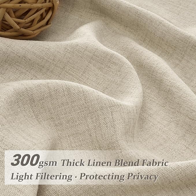 Boho Viral Linen Curtains 84 Inch Length 2 Panels Set for Living Room, Warm Beige Pinch Pleated Semi Sheer Window Drapes Light Filtering Soft Burlap Bedroom Curtain with Back Tab 40 x 84 Inches Taupe