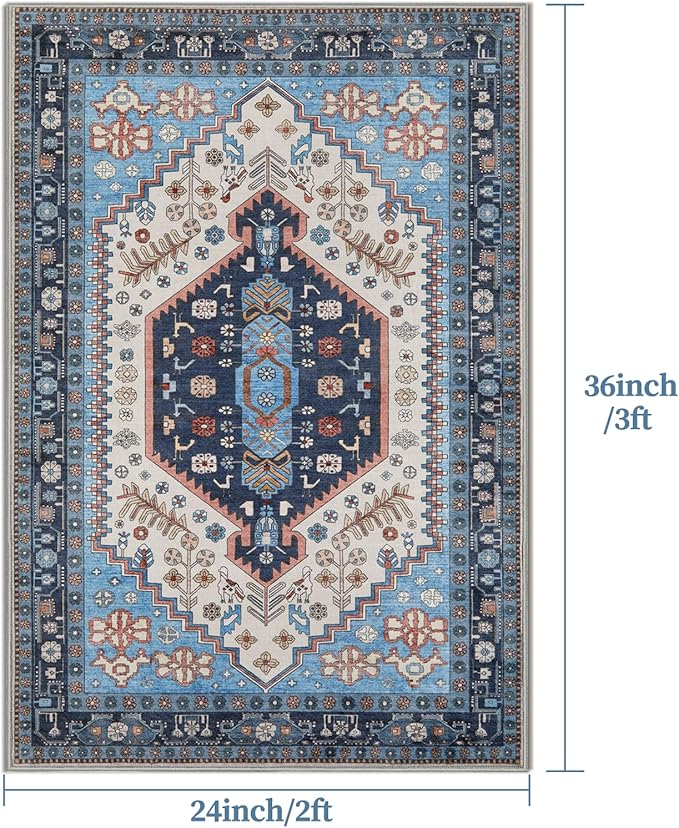 Ciicool Small Area Rug, 2x3ft Boho Rug, Ultra Soft Entry Rugs for Entryway, Non-Slip Washable Oriental Low-Pile Indoor Mat Floor Carpet for Entrance Bedroom Kitchen Bathroom Foyer Decor