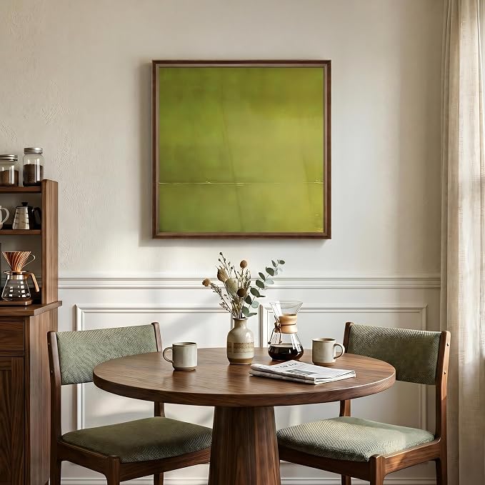 Vintage Framed Green Abstract Wall Art, Modern Sage Green Canvas Prints Artwork for Walls, Contemporary Minimalist Square Pictures for Living Room Bedroom Dining Room Bathroom Wall Decor, 24x24 In