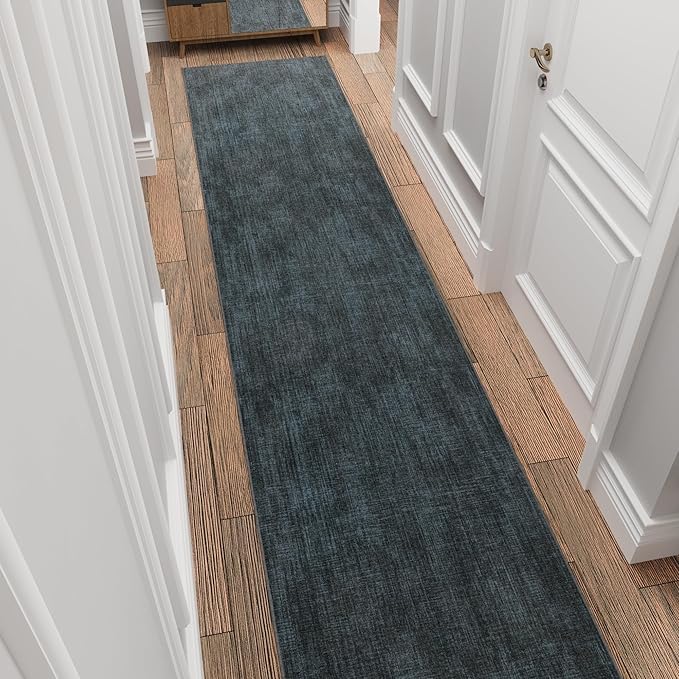 Ottomanson Aisle Runner Rug 2'7" x 34' – Soft Non-Slip Rug, Low Pile Carpet for Hallways, Events, Churches & Extra-Long Indoor Spaces, Solid Charcoal Navy