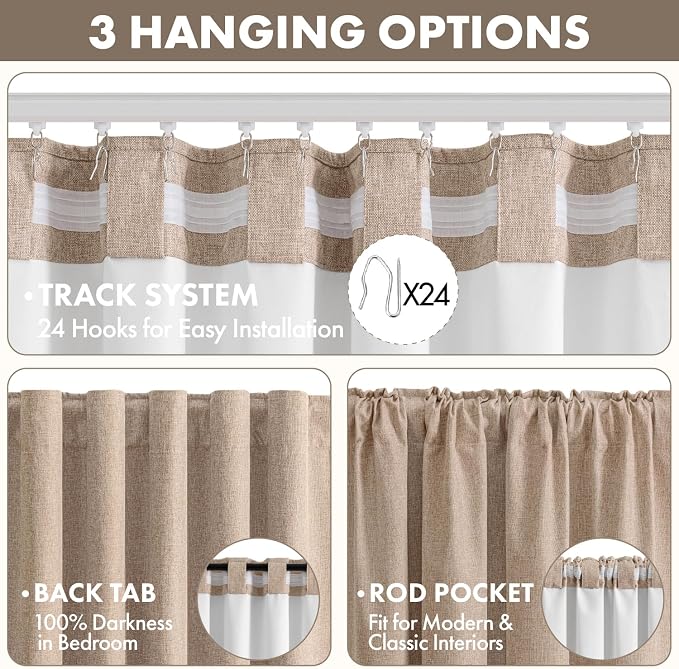 MIULEE 100% Blackout Linen Curtains for Bedroom 108 inches Long, Thermal Insulated Room Darkening Black Out Drapes for Living Room, Back Tab Rod Pocket, 2 Panels Set, 40 Wide x 108 Length, Linen
