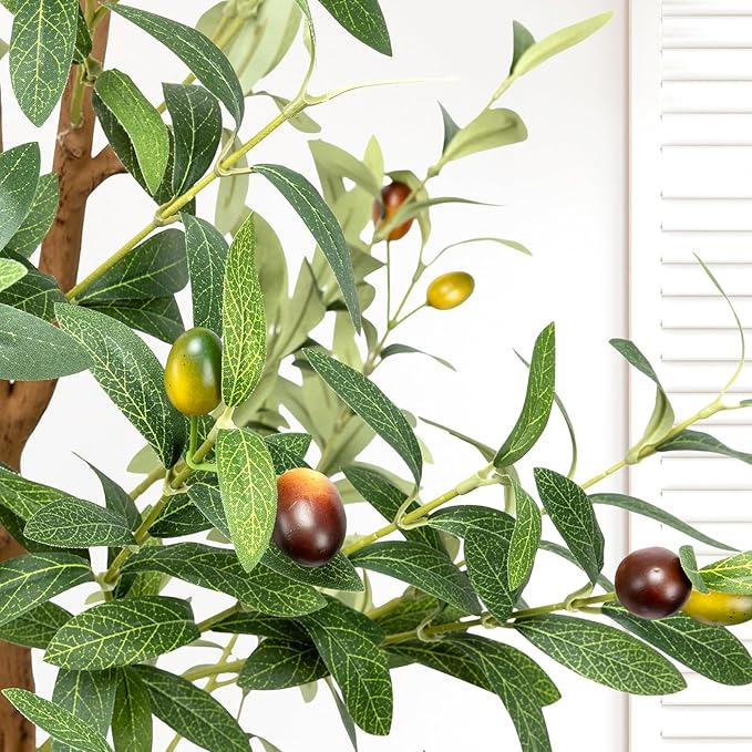 7FT Artificial Olive Tree - Indoor Tall Faux Olive Trees with Planter, Large Fake Olive Silk Tree Realistic Olive Plants with Branches and Fruits for Home Decor Office Living Room