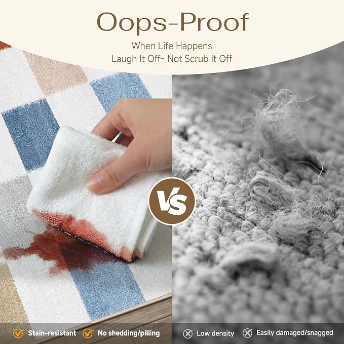 PureCozy Machine Washable 3x5 Area Rugs for Entryway Colorful Modern Soft Checkered Indoor Door Mats Non-Slip Stain Resistant Low Pile Accent Small Rug for Bedroom Kitchen Laundry Entrance