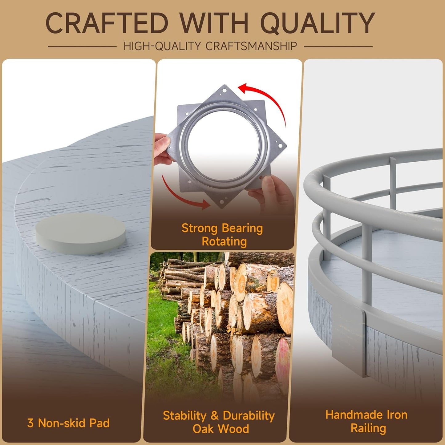 13" Oak Bathroom Vanity Tray Turntable for Perfume Candle, Round Wooden Decorative Tray for Kitchen Sink Countertop Organizer, Bathroom Counter Organizer for Skincare Makeup, Rustic White