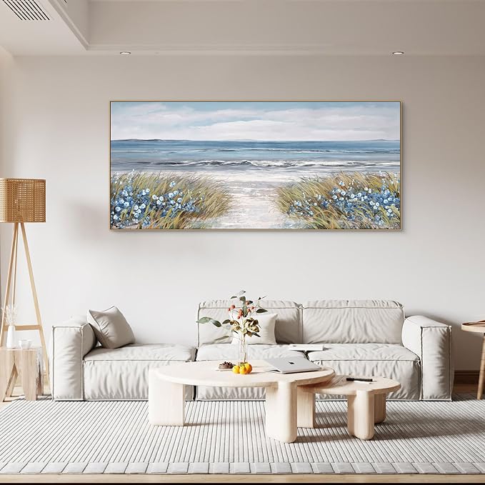 XLSJERST Beach Wall Art for Living Room - Extra Large 70x31 Inches Coastal Canvas Framed Print Picture Farmhouse Boho Artwork for Bedroom Office Home Decor