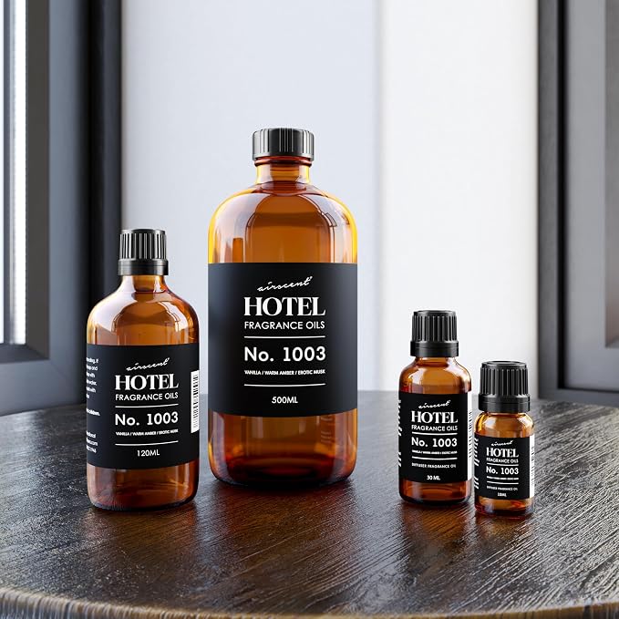 AirScent Hotel Diffuser Oil No. 1003 - Vanilla Warm Amber Musk - 10 mL | Asian Garden Hotel Scent - Premium Fragrance Oil for Ultrasonic and Waterless Diffusers and Crafting - .34 fl oz Bottle