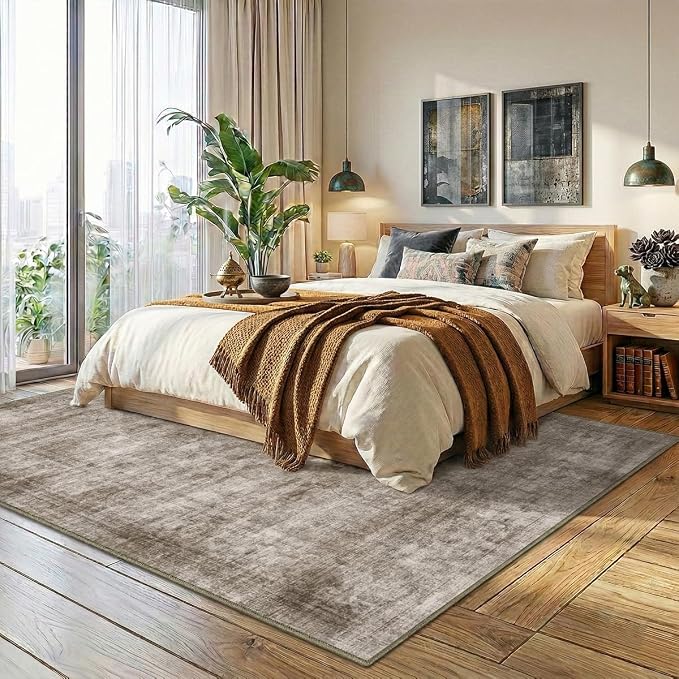 Homemate Washable Rug 10x14 Area Rugs - Vintage Faux Wool Rugs for Living Room Bedroom Dining Room - Non Slip Foldable Carpet Indoor Area Rug for Home Decor（10'x14', Brown