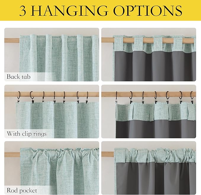 NICETOWN Full Blackout Linen Curtains 108" Length with Thermal Insulated Liners for Living Room, Farmhouse Style Keep Cool & Warm Large Window Drapes for Hall (Seafoam Green, 2 Panels, 52" Wide)