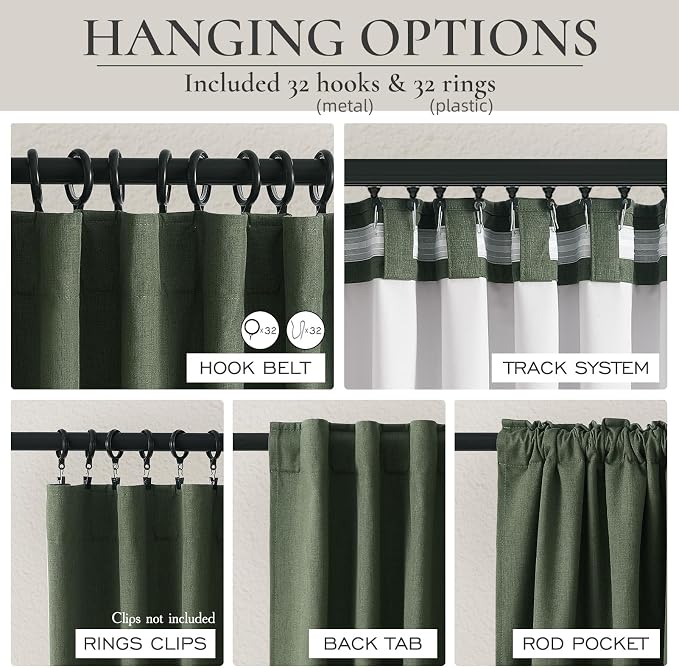 Large Window Room Darkening Curtains 108 Inches Long, Heavy Duty Thermal Insulated Curtains for Summer Pretty Blackout Drapes Fabric Thick for Bedroom Dark Hunter Green Olive (W50"xL108" 2Panel Set )