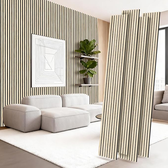 RITOLLO 4 Pack Wood Panels for Wall, 90.55"×12.6" Wood Slat Acoustic Panels for Wall, Soundproof Panels, 3D Fluted Panels for Interior Wall Decor (Natural Oak)