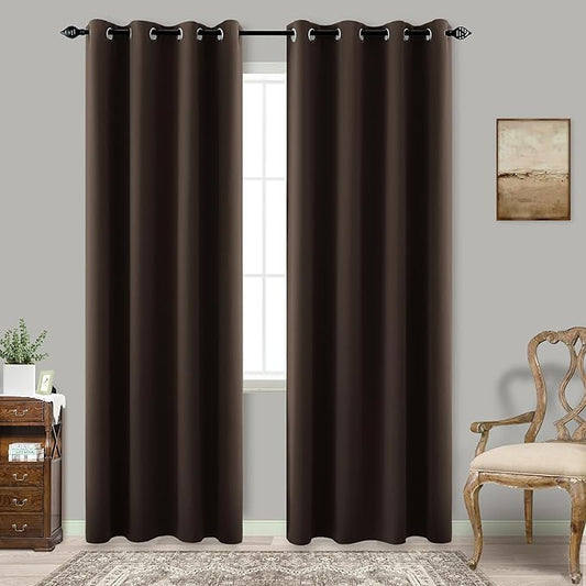 KOUFALL Brown Curtains 84 Inch Length 2 Panels Set Blackout Dark Chocolate Insulating Thermal Curtain for Winter Insulated,Grommets Floor Length Curtains for Bedroom Living Room Office