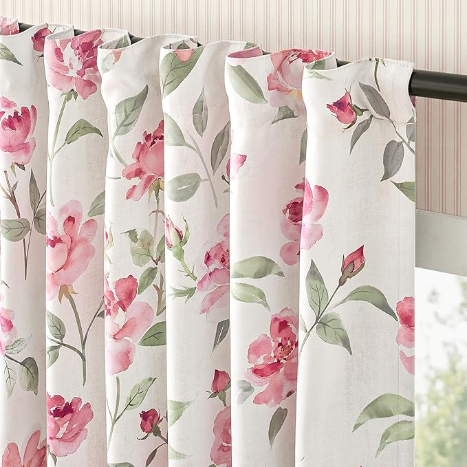 jinchan Pink Curtains Floral Blackout Curtains 96 Inch Length Watercolor Rose Cottagecore for Bedroom Living Room Room Darkening Drapes Romantic Vintage Decor Rod Pocket & Back Tab 2 Panels