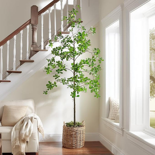 Erimda Faux Black Olive Tree 7ft, Faux Plants Indoor Large Tall Tree Artificial Shady Lady Tree with Natural Wood Trunk & Realistic Leaves, Fake Olive Plant for Home Office Indoor Decor