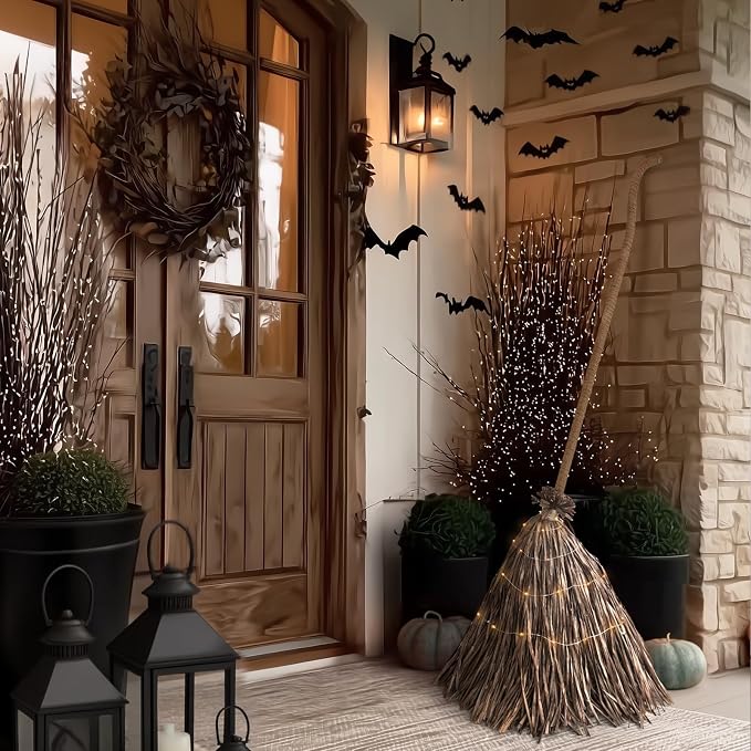 Halloween Decorations - Fall Decor for Home - 5.5 Ft Giant Light-Up Witches Broom - Rustic Farmhouse Decoration for Indoor Outdoor Front Door Porch