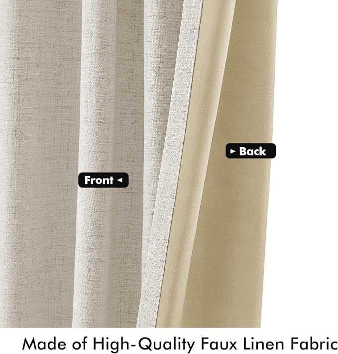 MIULEE 100% Blackout Linen Curtains for Bedroom, Birch Solid Luxury Decor Thermal Insulation Room Darkening Drapes for Living Room Back Tab Rod Pocket 42 x 84 Inches, 2 Panels